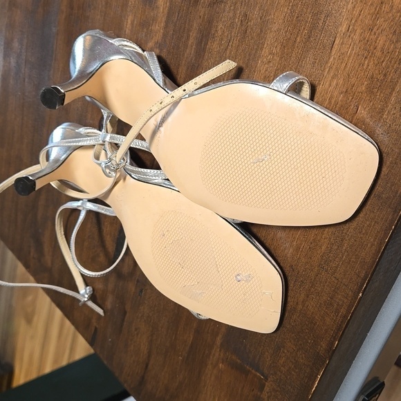Zara Basic Size 10 Silver Heeled Sandals Excellent Condition - Picture 3 of 5